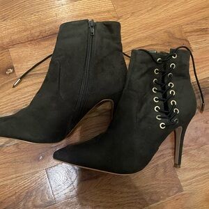 Army Green Suede Lace-Up Ankle Booties